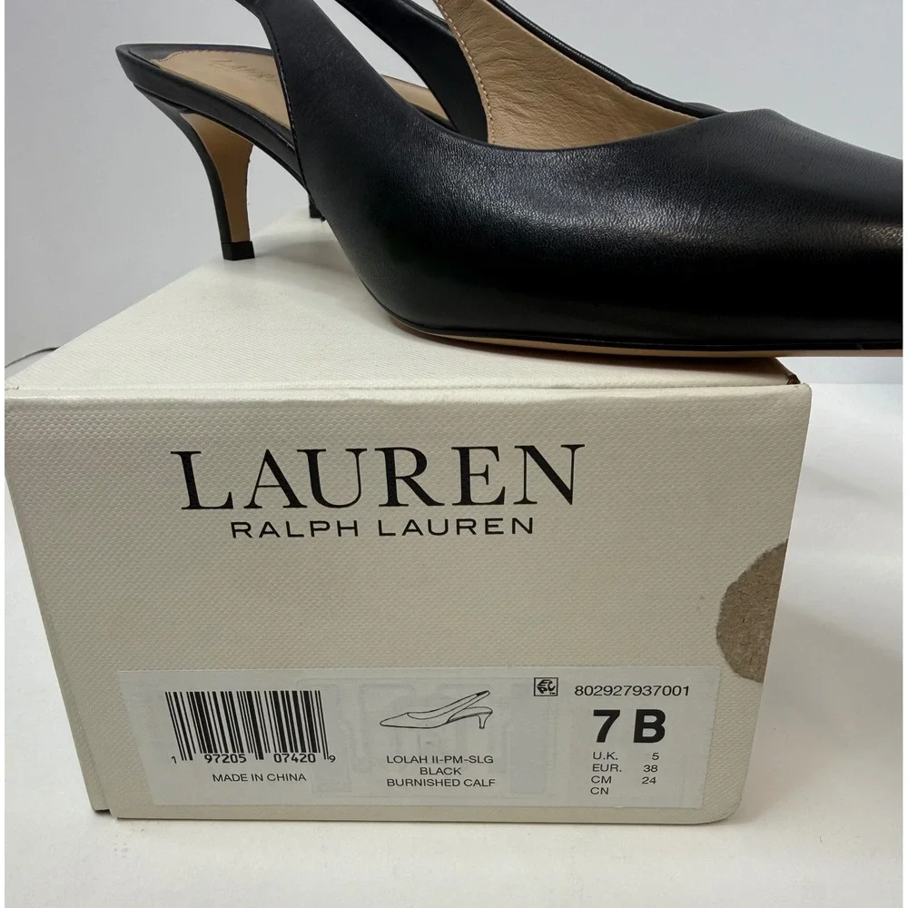Lauren Ralph Lauren Lolah II Slingback Pump Black Burnished Calf Size 7 B